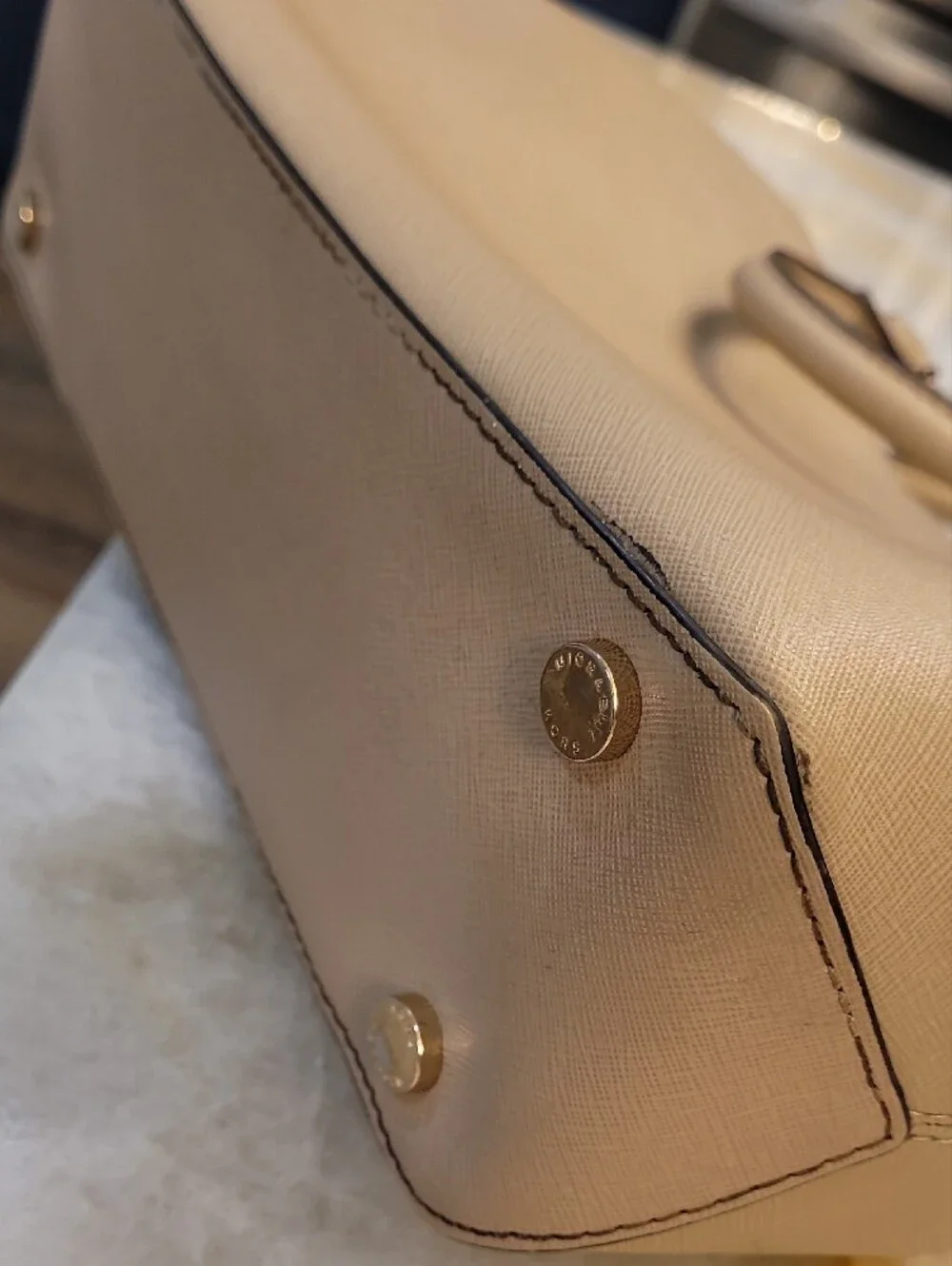 Michael Kors Taupe Saffiano Leather Satchel with Gold Hardware